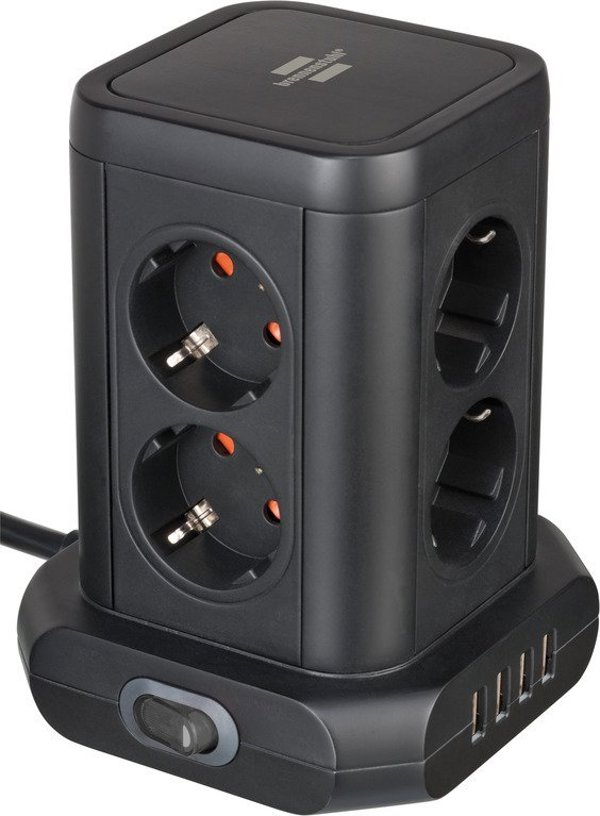 Brennenstuhl Socket tower 8-fold with 4x USB black 2m H05VV-F3G1.5 (1153560000) (BNN1153560000)