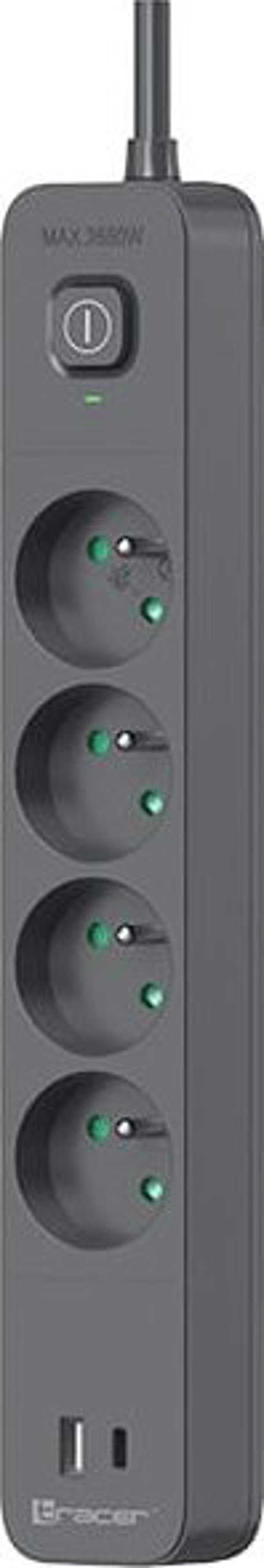 Tracer Power Line+ Πολύπριζο Ασφαλείας, 4 Θέσεις, 1x USB-A & 1x USB-C PD 20W, Καλώδιο 1.5m
