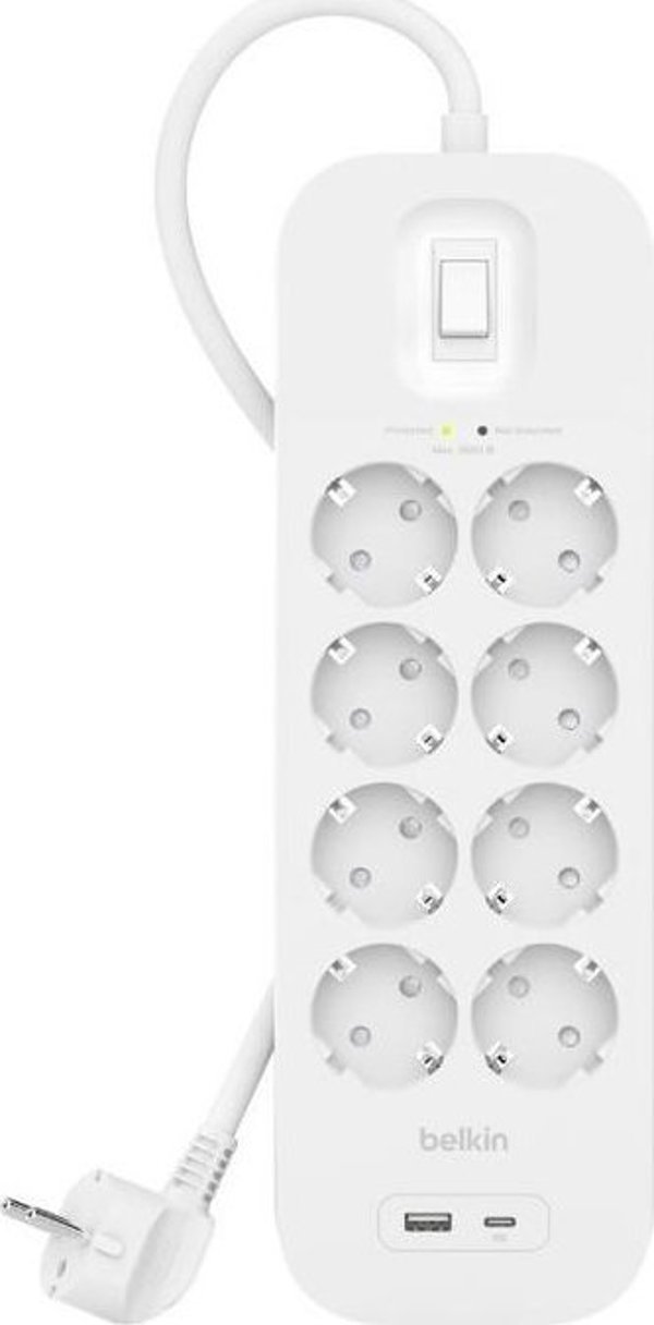 Πολύπριζο Belkin SurgePlus προστασίας από υπερτάσεις 8 υποδοχές 2 μ λευκό (SRB003vf2M)