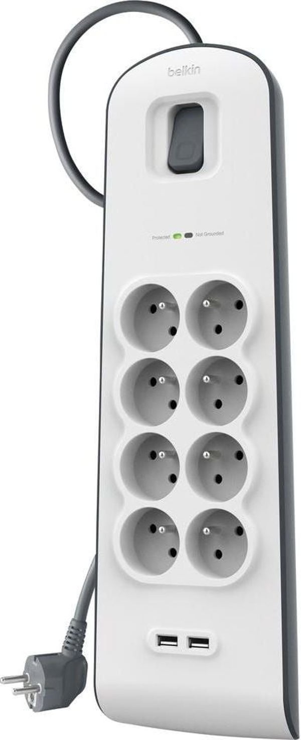 Πολύπριζο Belkin Αντιηλεκτροπληξιακό 8 Θέσεων 2m Λευκογκρί (BSV804ca2M)