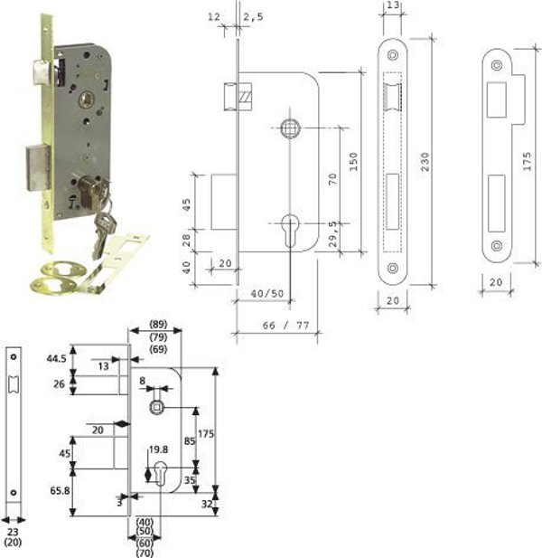ΚΛΕΙΔΑΡΙΑ MORTISE LOB 203040HL ΟΡΕΙΧΑΛΚΙΝΗ 20