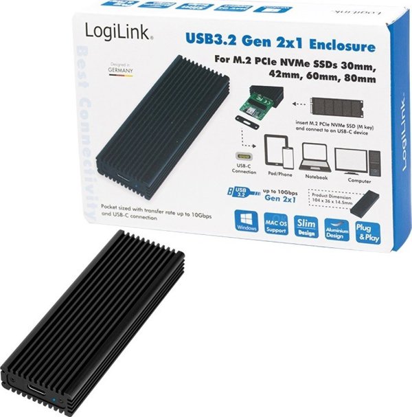 LogiLink LogiLink Θήκη (M.2 PCIe NVMe) USB 3.2 Μαύρο ALU