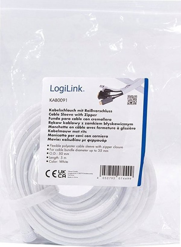 LogiLink LogiLink καλωδιοθήκη 0,5 mm με φερμουάρ 5 m λευκό
