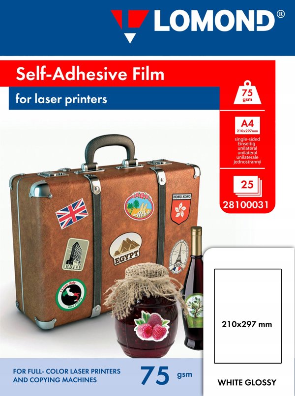 Φιλμ Laserjet PET Αυτοκόλλητο Λευκό Γυαλιστερό A4 Lomond, 25 φύλλα