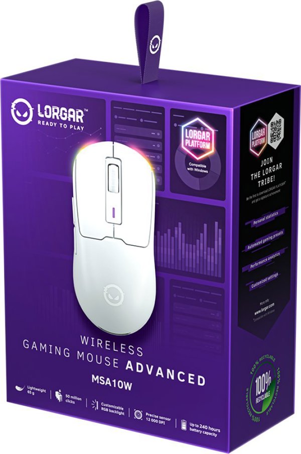 LORGAR MSA10W, Ασύρματο Ποντίκι Gaming Advanced, λευκό