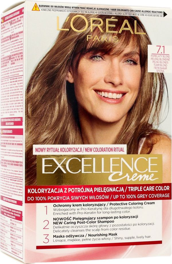 L’Oreal Paris Excellence Creme Βαφή Μαλλιών 7.1 Σταχτί Ξανθό με Pro-Keratin & Κάλυψη Λευκών