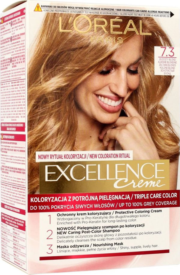 L'Oreal Paris Excellence Creme 7.3 Χρυσό Ξανθό - Βαφή Μαλλιών με Τριπλή Φροντίδα & 100% Κάλυψη Γκρι