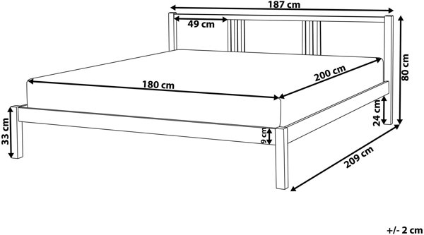 Κρεβάτι Ξύλινο VANNES 180 x 200 cm Ανοιχτό Καφέ