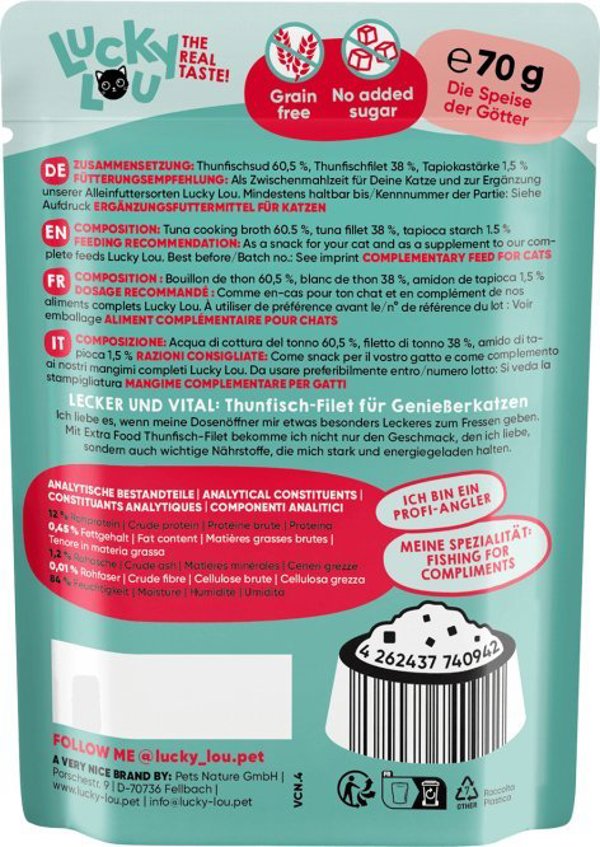 Lucky Lou Lucky Lou Extrafood Τόνος σε ζελέ φακελάκι 70g