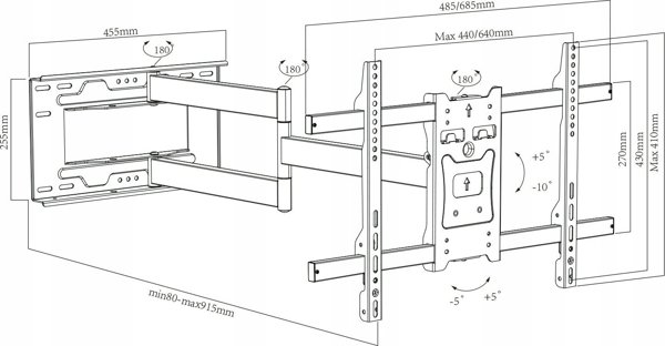 Βάση τηλεόρασης Maclean Maclean, max VESA 600x400, 37-70", 45kg, μακρύς βραχίονας 915mm, MC-985 13191544 5902211133490