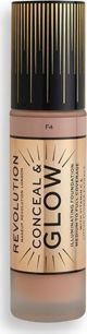 Makeup Revolution Conceal & Glow Foundation F4 23ml - Υγρό Make Up για Λαμπερή Επιδερμίδα