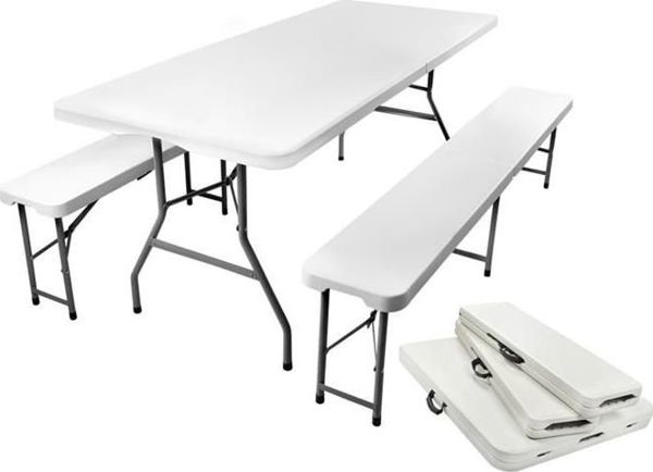 Πτυσσόμενο τραπέζι κήπου Malatec 180cm + 2 πάγκοι