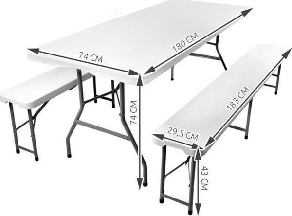 Πτυσσόμενο τραπέζι κήπου Malatec 180cm + 2 πάγκοι