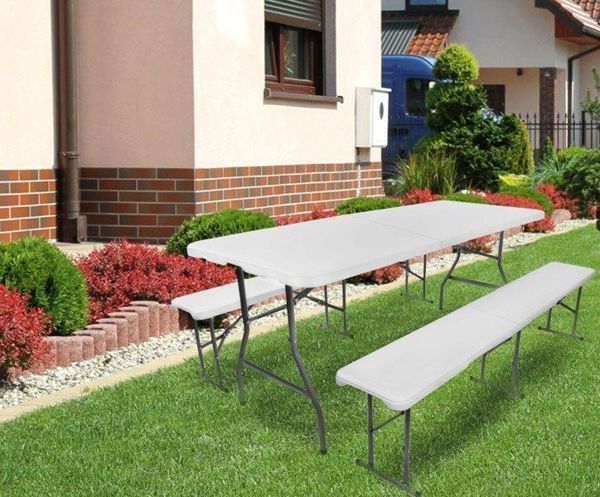 Πτυσσόμενο τραπέζι κήπου Malatec 180cm + 2 πάγκοι