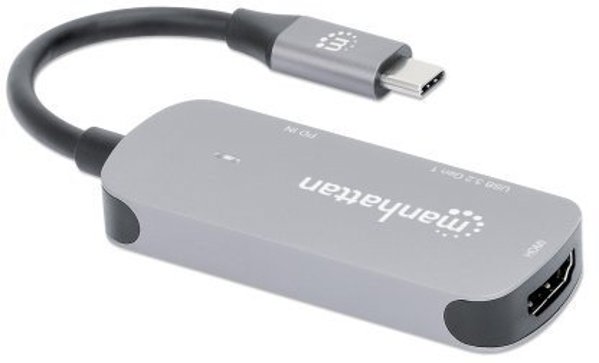 Manhattan USB-C 3-in-1 Μετατροπέας, HDMI 4K, USB-A 3.2, USB-C PD 100W, Αλουμίνιο Γκρι
