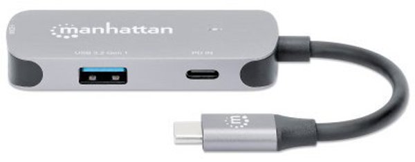 Manhattan USB-C 3-in-1 Μετατροπέας, HDMI 4K, USB-A 3.2, USB-C PD 100W, Αλουμίνιο Γκρι