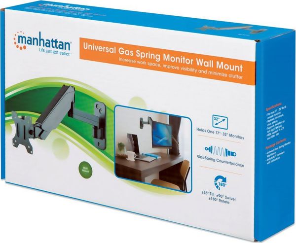 Manhattan Επιτοίχια Βάση Οθόνης 17"-32" με Βραχίονα Gas Spring - 461610