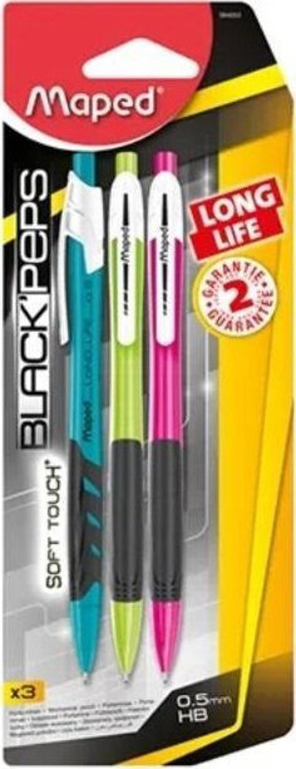 Μηχανικό μολύβι Maped Blackpeps μακράς διάρκειας 0.5mm HB 3 τεμ