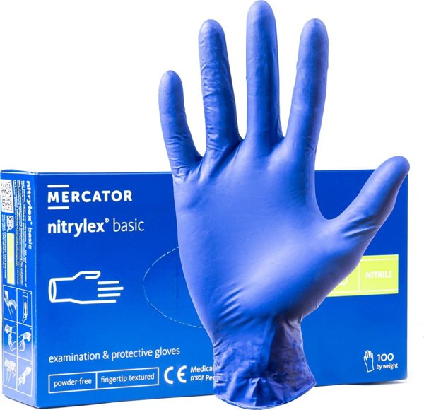 Γάντια νιτριλίου μπλε Mercator nitrylex basic μέγεθος m 100 τεμ.