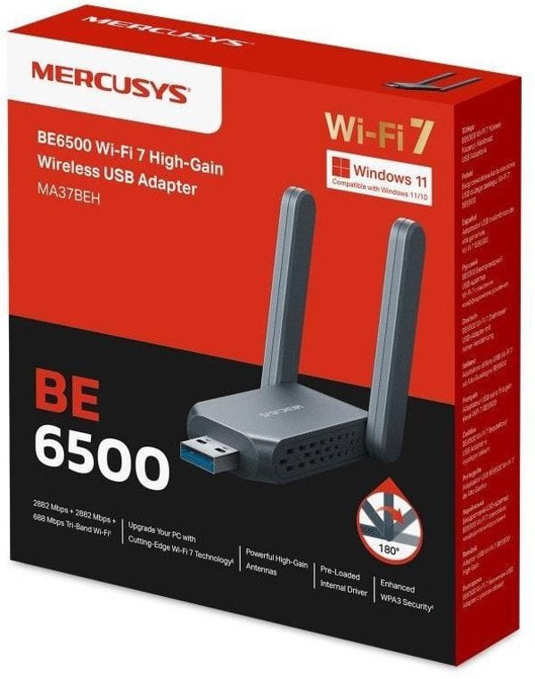 MERCUSYS MA37BEH WiFi7 USB adapter (AC1300,2,4GHz/5GHz/6GHz,USB3.0)