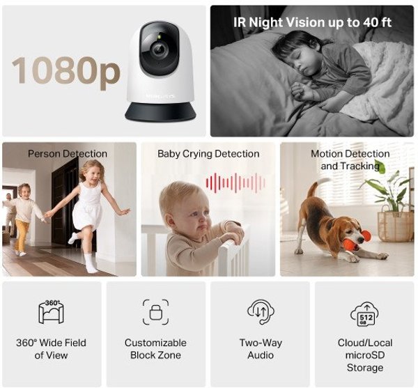 MERCUSYS MC210 domácí/indoor kamera (3MP, 2K, 1296p, IR 12m, WiFi, microSD)