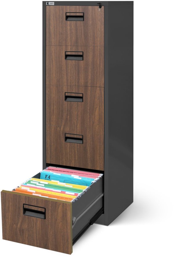 Metalowa szafa kartotekowa SARA V5, 460 x 1630 x 620 mm, Eco Design: antracytowa/ orzech