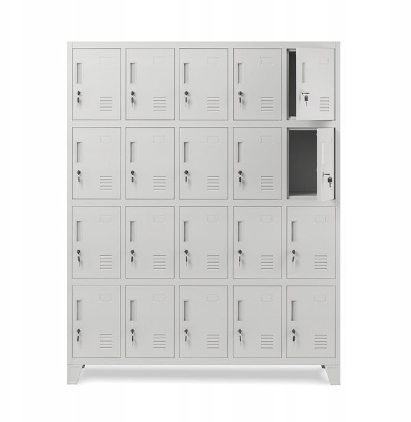 Metalowa szafa socjalna BHP skrytkowa ROBERT, 1360 x 1720 x 450 mm, szara
