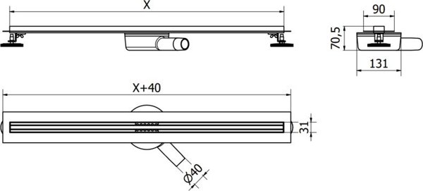 Mexen Flat 360 Slim γραμμική περιστρεφόμενη αποχέτευση 130 cm, χρυσή - μοντέλο 1541130