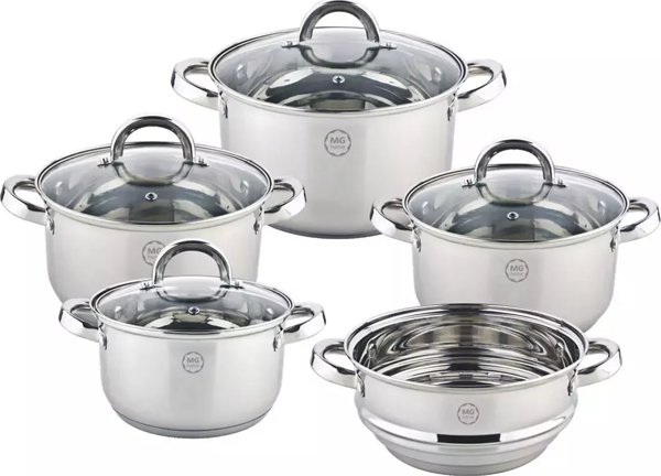 MG Home Verso Σετ Κατσαρόλες 4 Τεμαχίων με Ατμομάγειρα, Ανοξείδωτες για Επαγωγικές Εστίες