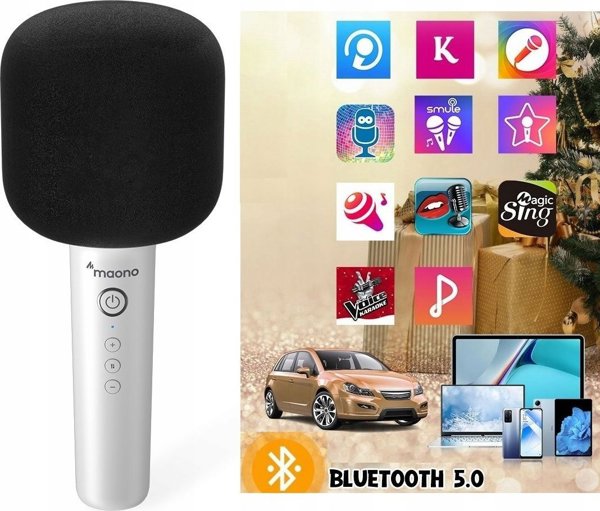 Μικρόφωνο Maono Karaoke Bluetooth 20m με Ηχείο MAONO MKP100 8 Εφέ Λευκό