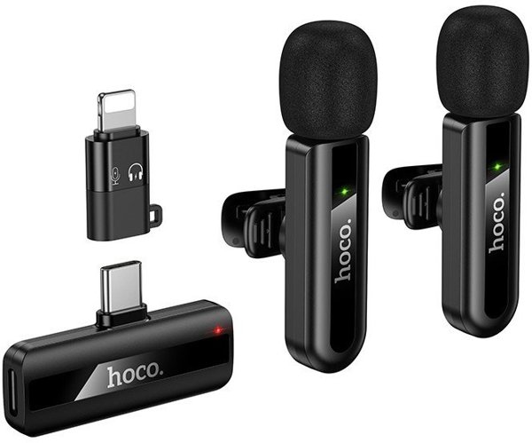 Ασύρματο Διπλό Μικρόφωνο Lightning / USB C Hoco L20A Μαύρο