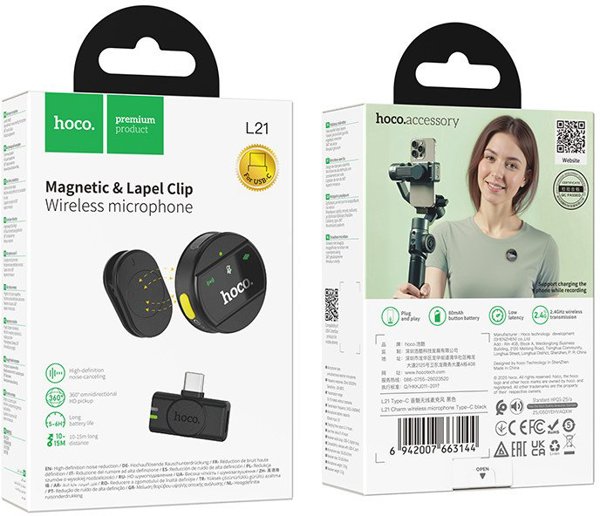 Mikrofon bezpzewodowy USB C Hoco L21 czarny