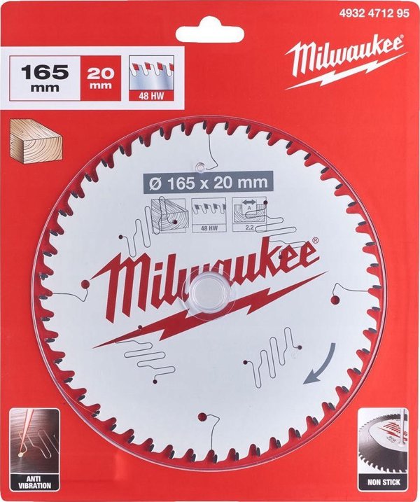 MILWAUKEE ΔΙΣΚΟΠΡΙΟΝΟ 165x20x2.2x48z ΞΥΛΟ - ΚΑΘΑΡΗ ΚΟΠΗ CSB P W