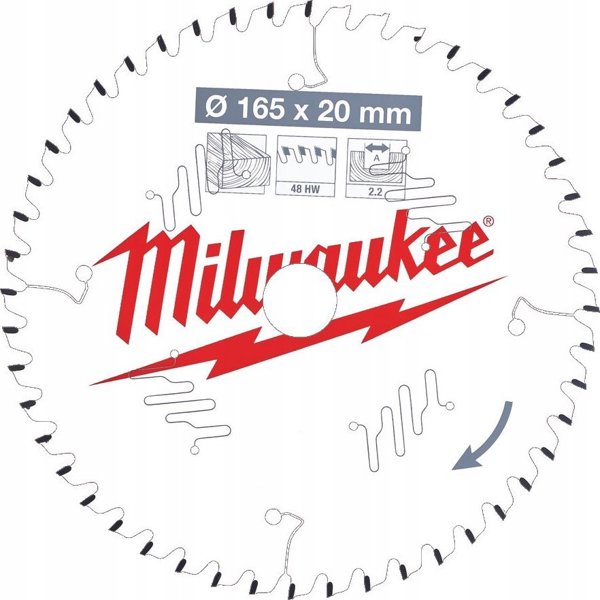 MILWAUKEE ΔΙΣΚΟΠΡΙΟΝΟ 165x20x2.2x48z ΞΥΛΟ - ΚΑΘΑΡΗ ΚΟΠΗ CSB P W