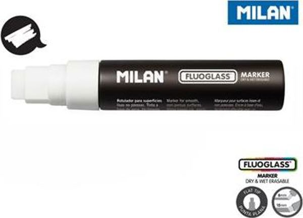 Milan Μαρκαδόρος για γυαλί Milan fluoglass λευκός, φαρδύς, 15 mm