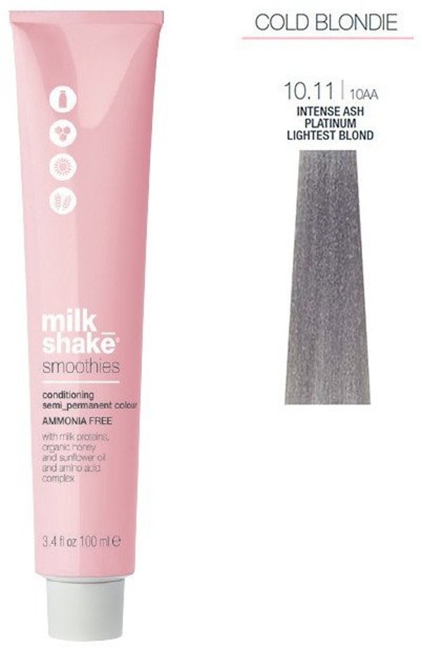 Milk Shake, Smoothies, Ημιμόνιμη Βαφή Μαλλιών, 10.1110AA Έντονη Σταχτί Πλατινέ Ανοιχτό Ξανθό, 100 ml Για Γυναίκες