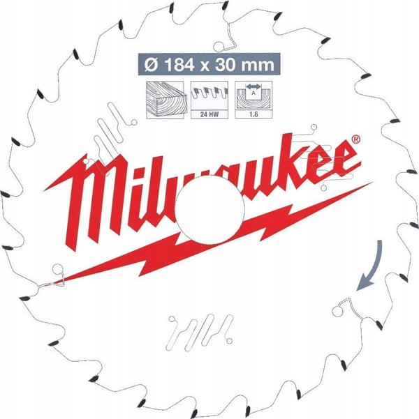 Δίσκος κοπής Milwaukee 184x30x1.6mm, 24 δόντια. Milwaukee