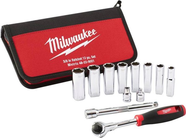 Σετ κεφαλών Milwaukee με καστάνια 3/8 12 τεμ Milwaukee
