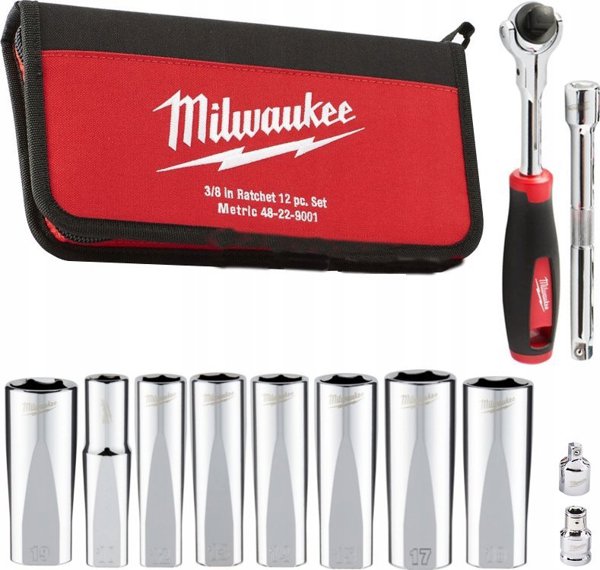 Σετ κεφαλών Milwaukee με καστάνια 3/8 12 τεμ Milwaukee