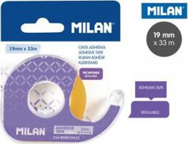 Milan Αυτοκόλλητη Ταινία με Διανομέα, 19mm x 33m, Διαφανής, Μωβ Θήκη