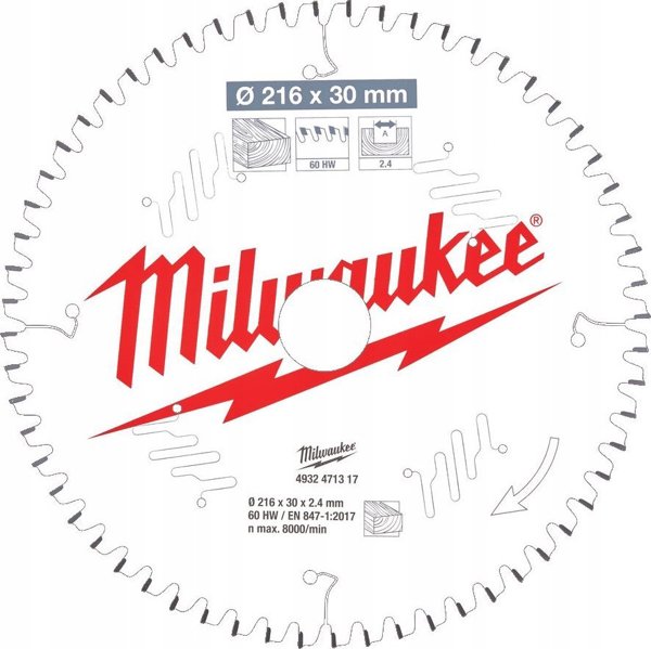 Δίσκος κοπής Milwaukee 216x30x2.4mm 24 δόντια. Milwaukee