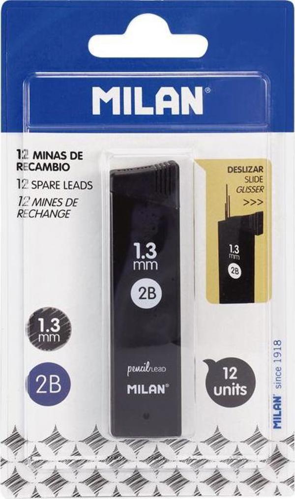 Milan GRAFITY 2B 1,3 MM ΓΙΑ ΜΗΧΑΝΙΚΑ ΜΟΛΥΒΙΑ MILAN 12 ΤΕΜ. BLISTER