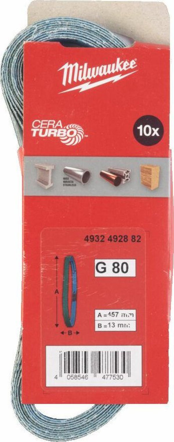 Ταινία Λείανσης MILWAUKEE 13mm x 457mm P 80 /10 τεμ.