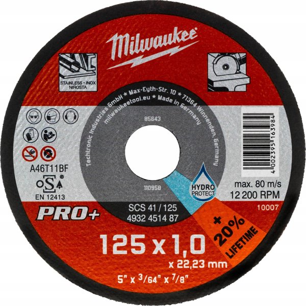 Δίσκος κοπής για μέταλλο 125mmx1.0x22.23 Milwaukee pro+ SCS41 (200 μονάδες) MILWAUKEE