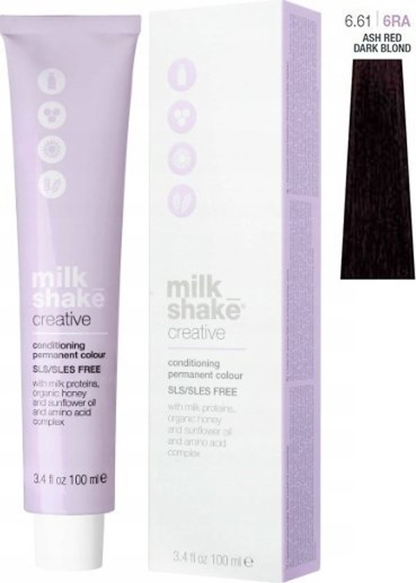 Milk Shake Milk Shake, Creative, SLS/SLES-Free, Μόνιμη Βαφή Μαλλιών, 6.616RA Σκούρο Ξανθό Στάχτης Κόκκινο, 100 ml Για Γυναίκες