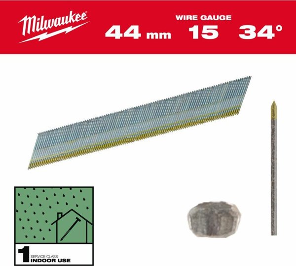 MILWAUKEE ΚΑΡΦΙΑ ΦΙΝΙΡΙΣΜΑΤΟΣ, 15G, ΚΕΦΑΛΗ ΤΥΠΟΥ D 44mm ΓΑΛΒΑΝΙΣΜΕΝΑ ΓΙΑ M18 CN15GA /2500τμχ.