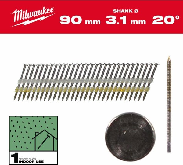 MILWAUKEE ΚΑΡΦΙΑ 20° ΔΑΧΤΥΛΙΔΙΩΤΑ ΣΤΡΟΓΓΥΛΗ ΚΕΦΑΛΗ ΑΝΟΙΧΤΟΧΡΩΜΑ 90mm /1750τμχ. - M18 FFN21