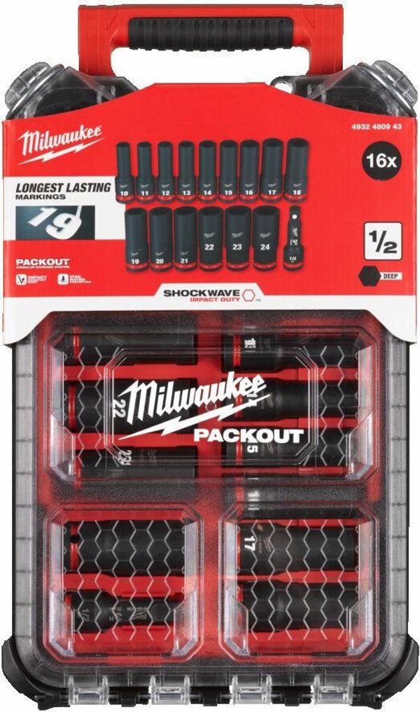 Σετ κεφαλών κρούσης Milwaukee 1/2 10-24mm + προέκταση (16 τεμ.) Milwaukee (θήκη Packout)