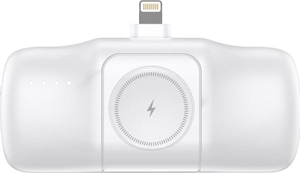 Μίνι powerbank Wozinsky WF16-YLS 5000mAh 15W Lightning με ενσωματωμένο καλώδιο USB-C και φορτιστή για Apple Watch - λευκό