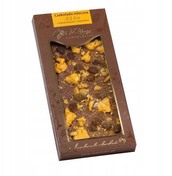 Mleczna czekolada M.Pelczar Chocolatier z mandarynkami i rodzynkami 85g